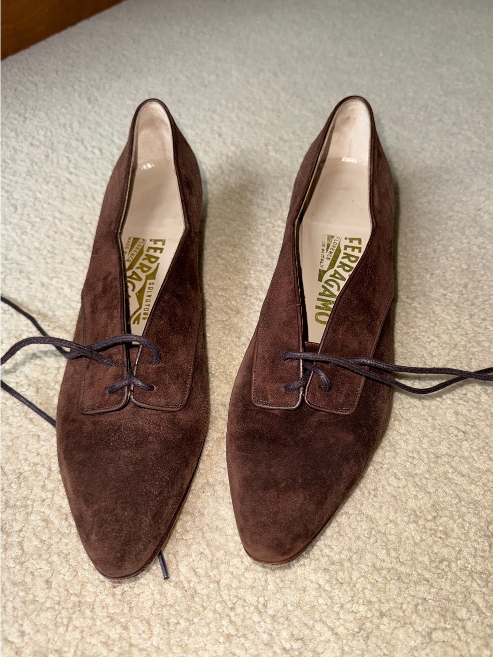 Salvatore Ferragamo Brown Suede Lace-Up Heels